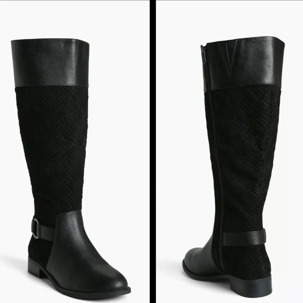 Torrid Quilted Faux Leather Trim Knee High Boots